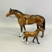 BESWICK LARGE RACEHORSE - with saddle and reins, brown bay gloss, Model No 1564, 26cms H and a small