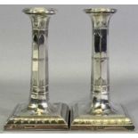 GEORGE V SILVER CANDLESTICKS, A PAIR - Sheffield 1920, Maker Thomas Bradbury & Sons Ltd, 13cm