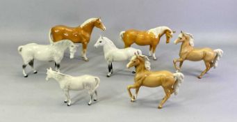 BESWICK HORSES, A GROUP OF 7 - 4 x Palomino, 18.5cms the tallest and 3 x grey, 14cms the tallest