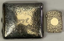 BIRMINGHAM SILVER CIGARETTE CASE & VESTA CASE - the cigarette case date stamped 1903, maker E Jacobs