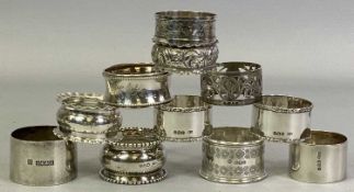TEN HALLMARKED SILVER NAPKIN RINGS - five bearing Sheffield hallmarks including a matching pair,