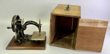 WILLCOX & GIBBS SEWING MACHINE - 19th Century, in pine carry case with folding metal handle