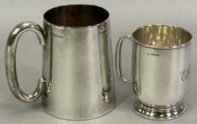 20TH CENTURY SILVER CHRISTENING TANKARDS (2) - to include a smaller example on a circular foot,