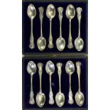 TWO CASED SETS OF SIX KINGS PATTERN TEASPOONS - Maker William Devenport, the first set of six