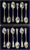 TWO CASED SETS OF SIX KINGS PATTERN TEASPOONS - Maker William Devenport, the first set of six