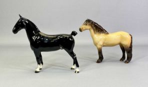 BESWICK HORSES - 'CHAMPION BLACK MAGIC' - black gloss, 19.5cms H and Highland Pony, gloss, 18cms H