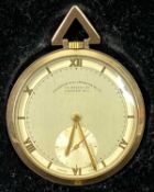 9CT GOLD OPEN FACED SLIM POCKET WATCH - top wind, retailed by Goldsmiths & Silversmiths Co Ltd,