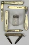 HALLMARKED SILVER FRUIT/POCKET KNIVES - all having mother of pearl handles, the blades with