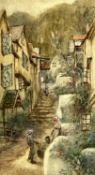 JOSEPH HUGHES CLAYTON (British 1879 - 1930) watercolour - steps leading up a street with figures