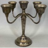 HALLMARKED SILVER 4 BRANCH CANDELABRA - Birmingham 1973, Assay Office bicentenary mark, Maker A T