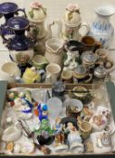 MIXED CERAMICS - a quantity including Capodimonte floral encrusted teapots, a pair, 35cms H, various