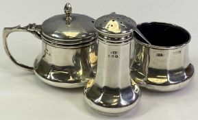 THREE PIECE SILVER CONDIMENT SET - Birmingham 1924, maker Docker & Burn Ltd, to include pepper