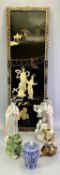 CHINESE PORCELAIN FIGURES OF GEISHA GIRLS (2) - 34cms the tallest, a rectangular lacquered panel