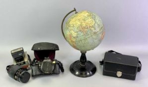 PHILLIPS 'BRITISH EMPIRE' GLOBE on ebonised stand, 36cms H, Pentax NV1 SLR camera with two lens