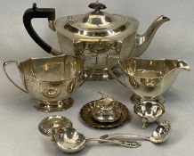 ART DECO PERIOD PRESENTATION SILVER 3 PIECE TEA SERVICE, other small silver and EPNS ware, the