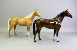 BESWICK LARGE HORSES (2) - Palomino gloss and brown bay gloss, 30cms H