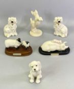 BESWICK GROUP - black faced sheep and lamb on oval plinth, 11.5cms H, cream glazed begging dog,