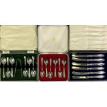 CASED SETS OF SHEFFIELD SILVER TABLE CUTLERY (3) - to include a set of six teaspoons date marked