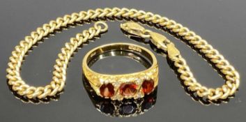 18CT GOLD JEWELLERY ITEMS (2) - to include a garnet and diamond set dress ring, date mark for London