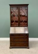 CIRCA 1840 MAHOGANY BUREAU BOOKCASE - having twin upper thirteen pane astragal glazed doors and