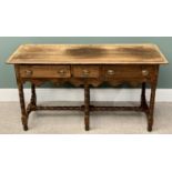 ANTIQUE REPRODUCTION DRESSER BASE - having inverted moulding to the rectangular top, over three