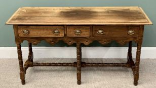 ANTIQUE REPRODUCTION DRESSER BASE - having inverted moulding to the rectangular top, over three