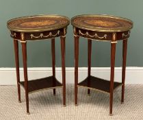 REPRODUCTION FRENCH EMPIRE REVIVAL SINGLE DRAWER SIDE TABLES - a pair, the oval tops having