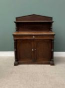REGENCY MAHOGANY CHIFFONIER - pitched back with single shelf on carved supports, over a single