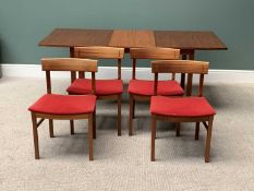 MID-CENTURY TEAK DINING TABLE & FOUR CHAIRS - 73cms H, 183cms L (additional leaf in), 84cms W, the