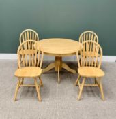 MODERN LIGHT WOOD CIRCULAR TOP DINING TABLE & FOUR HOOP BACK CHAIRS - 73cms H, 107cms diameter and