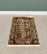 G H FRITH KASHMIRI SILK RUST RECTANGULAR RUG - six central panels with patterned borders and