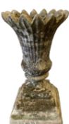 FLARED URN GARDEN PLANTER - on a stepped square base, 106cms H overall, 51cms diameter top, 52 x