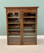 TALL VICTORIAN MAHOGANY BOOKCASE TOP - having a stepped cornice over twin glazed doors, with