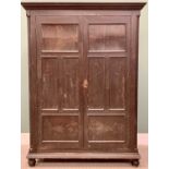 VINTAGE OAK TWO DOOR CUPBOARD - with interior shelves, the four panel doors flanked by quarter cut