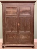 VINTAGE OAK TWO DOOR CUPBOARD - with interior shelves, the four panel doors flanked by quarter cut