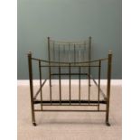 LATE VICTORIAN BOX SECTION BRASS 4ft BEDSTEAD - foot and head section with iron connecting bars,