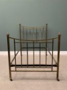 LATE VICTORIAN BOX SECTION BRASS 4ft BEDSTEAD - foot and head section with iron connecting bars,