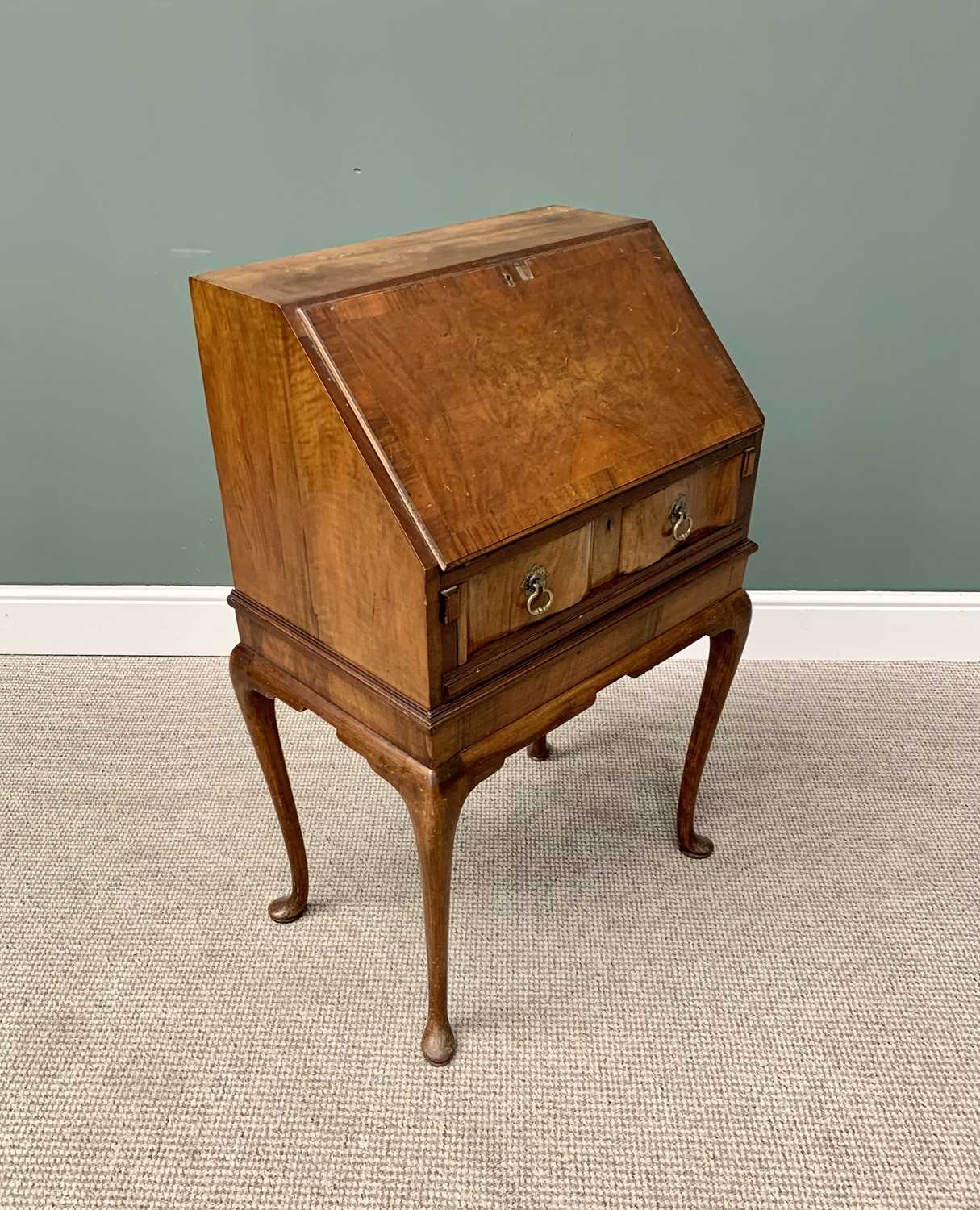LADY'S VINTAGE WALNUT WRITING BUREAU - crossbanded and quarter cut veneered, the fall front slope - Image 2 of 5
