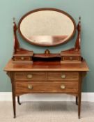 EDWARDIAN CROSSBANDED & INLAID MAHOGANY MIRRORED DRESSING CHEST - the oval bevel edged mirror on urn