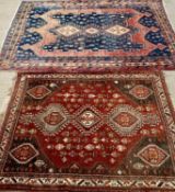 EASTERN STYLE WOOLLEN RUGS (2) - including a colourful example with knotted end tassels, 225 x