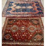 EASTERN STYLE WOOLLEN RUGS (2) - including a colourful example with knotted end tassels, 225 x