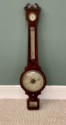 GEORGIAN MAHOGANY ANEROID BANJO BAROMETER - with thermometer, signed to the level window "Wells,