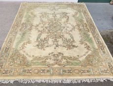 LARGE CHINESE WASHED WOOLLEN CARPET - cream ground having a standard single border, central panel