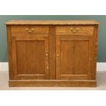 VINTAGE GOLDEN OAK SIDEBOARD BASE - having two drawers and two lower cupboard doors, with brass swan