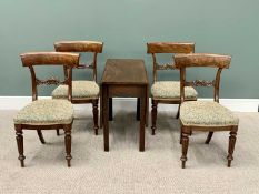 REGENCY MAHOGANY DINING/SIDE CHAIRS - having curved crest rails and carved central rails, stuff-over