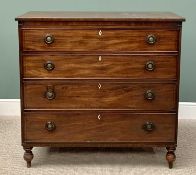 19th CENTURY MAHOGANY CHEST - having four long drawers with cockbeaded edging and replacement