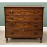 19th CENTURY MAHOGANY CHEST - having four long drawers with cockbeaded edging and replacement