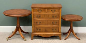 REPRODUCTION YEW WOOD FURNITURE (3) - to include a bow front chest of two short over three long
