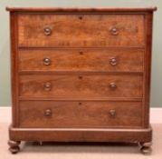 VICTORIAN ROUNDED END CHEST - having four long drawers with turned wooden knobs and escutcheons,