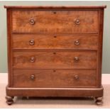 VICTORIAN ROUNDED END CHEST - having four long drawers with turned wooden knobs and escutcheons,